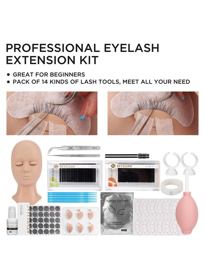 Lash Extension Kit Eyelash Extension Practice Kit Lash Kit For Eyelash Extensions Beginners Professional Mannequin Head With Replaced Eyelids For Practice Eye Lashes Graft (353 Pcs)