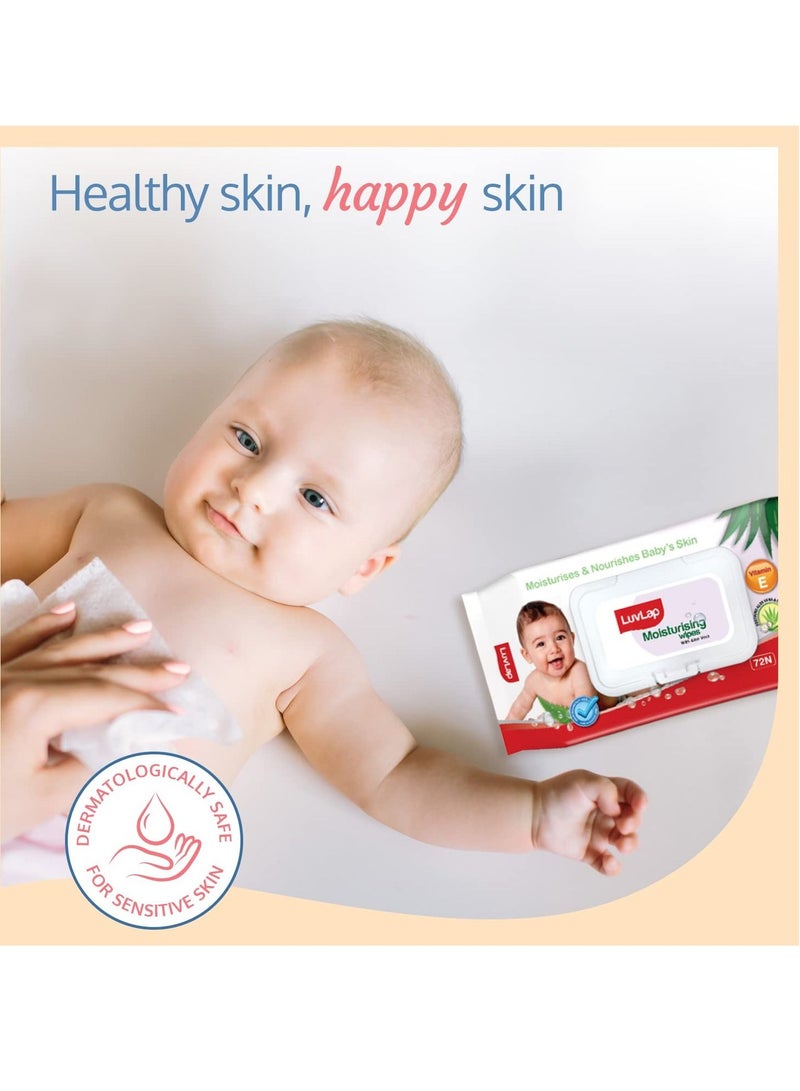 Paraben Free wipes for baby skin with Aloe Vera Fragrance Free pH Balanced Dermatologically Safe Baby Wipes Rich in Vitamin E & chamomile extract 72 Wipes Pack With Lid Pack 3 packs