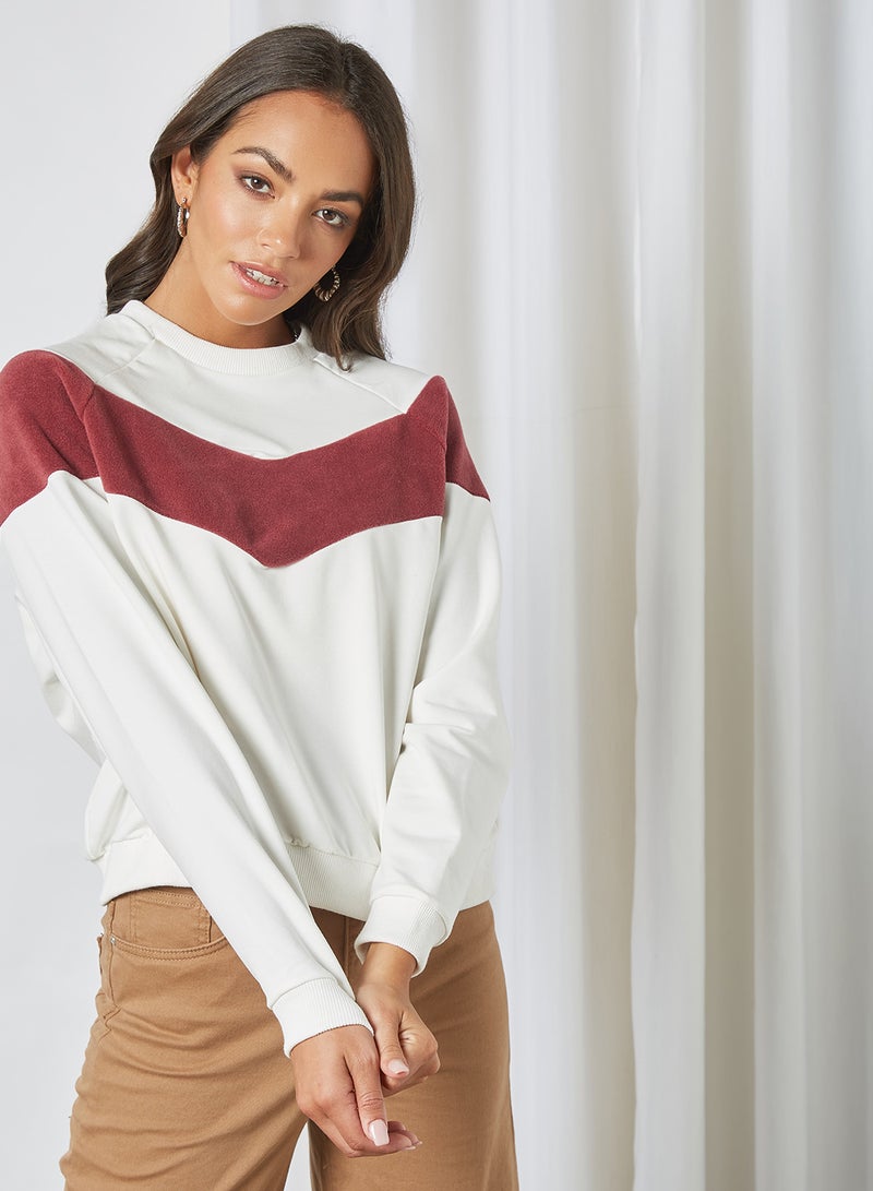 Contrast Colourblock Sweatshirt Ecru