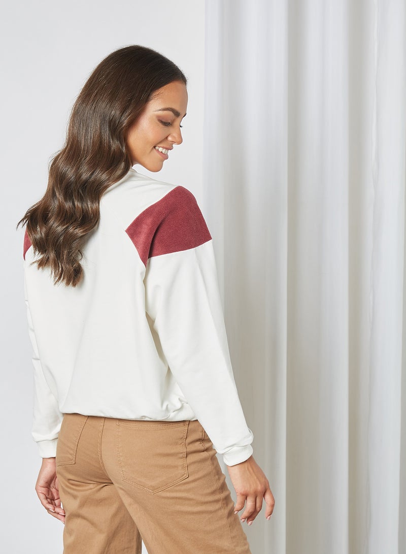 Contrast Colourblock Sweatshirt Ecru