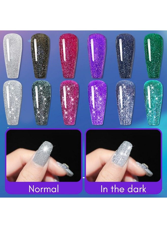 Gel Nail Polish Set 6 Colors Reflective Glitter Gel Nail Polish Kit Red Black Purple Fall Color Soak Off Sparkle Shiny Disco Nail Gel Polish Nail Art Salon Diy At Home Gift For Women 8Ml