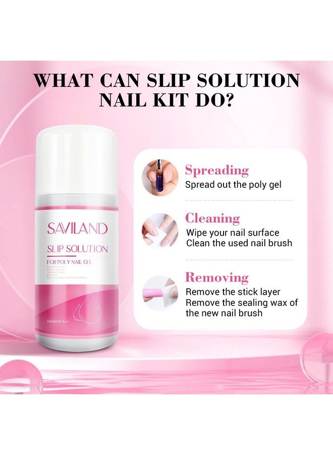 Slip Solution Nail Kit240Ml Slip Solution For Poly Gel Antistick Solution Liquid With Nail Art Brush 200Pcs Cleaning Pads Dappen Dish French Manicure Kit For Salon Use Home Diy