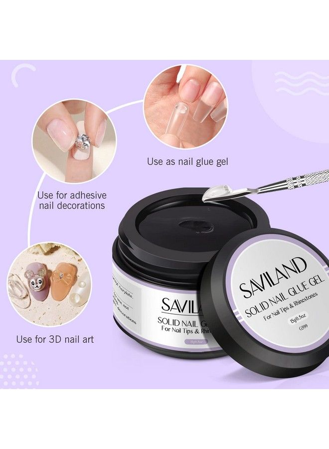 Solid Nail Glue Gel Kit For Nail Tips  2Pcs 05Oz Gel Glue For Acrylic Nails Press On Nails Rhinestone U Vled Lamp Needed