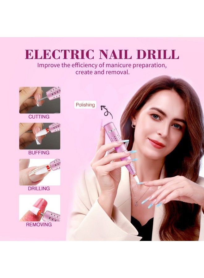 Nail Drill For Acrylic Nails Professional  Electric Nail Drill Kit With 12 Nail Drill Bits For Manicure & Pedicure Polishing Removing Nail Artcuticledead Skin Home Salon Pink 20000Rpm