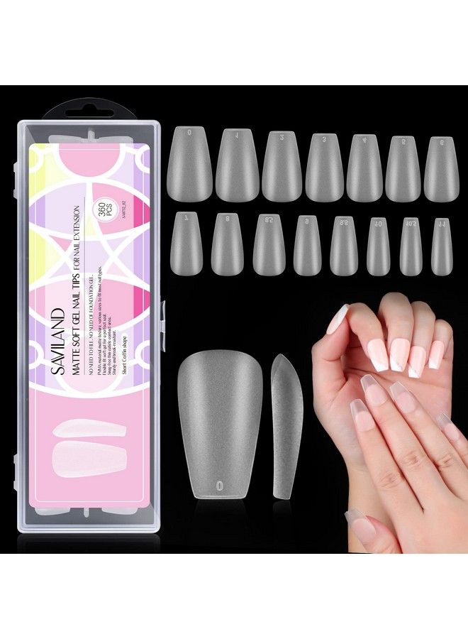 Short Coffin Nails Tips  360Pcs Soft Gel Nails Tips 15 Sizes Full Matte No Need To File No Need Base Gel Ultra Fit Pmma Full Cover Short Coffin Nails Tips For Nail Extension Diy Home