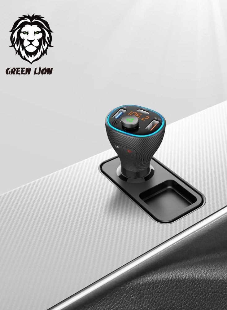 Wireless Hands-Free Car Kit with Built-In FM Transmitter (QC3.0 + PD 20W ) 38W, Premium Quality Design Compatible with Siri and Google Assistant - Black