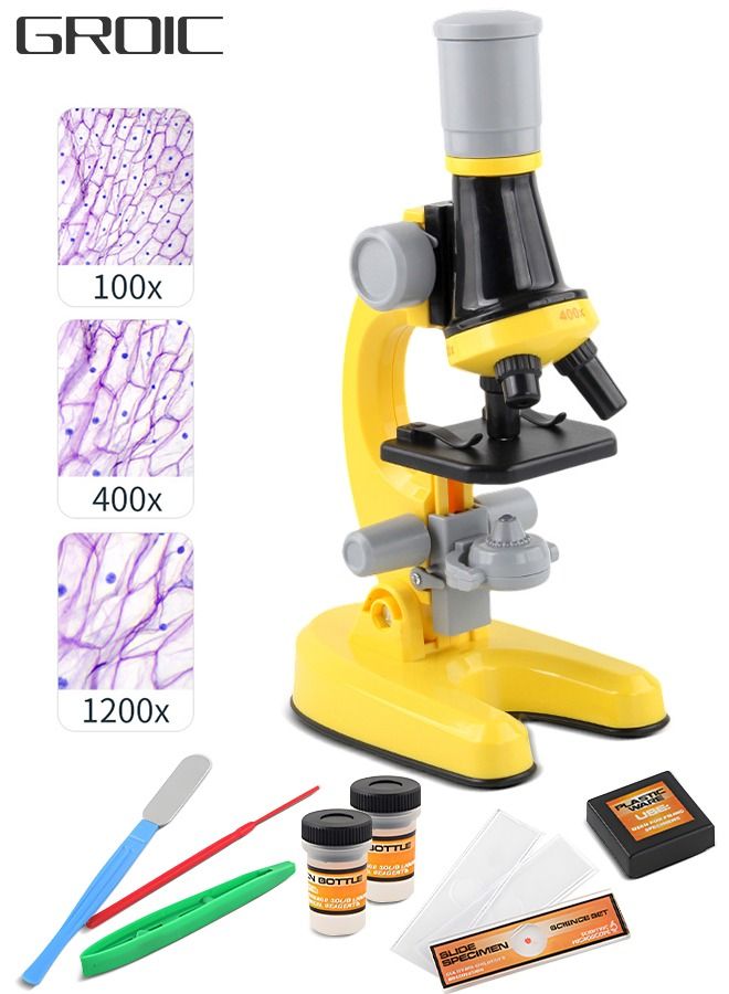 Kids Microscope Science Microscope Kits Little World Science Kits Beginner Microscope Kit with LED 100X 400X and 1200X Magnification Kids Educational Toy Preschool Science Toy