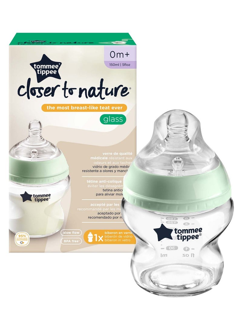 Pack Of 1 Closer To Nature Glass Feeding Bottle 0 Months+ 150  ml Clear