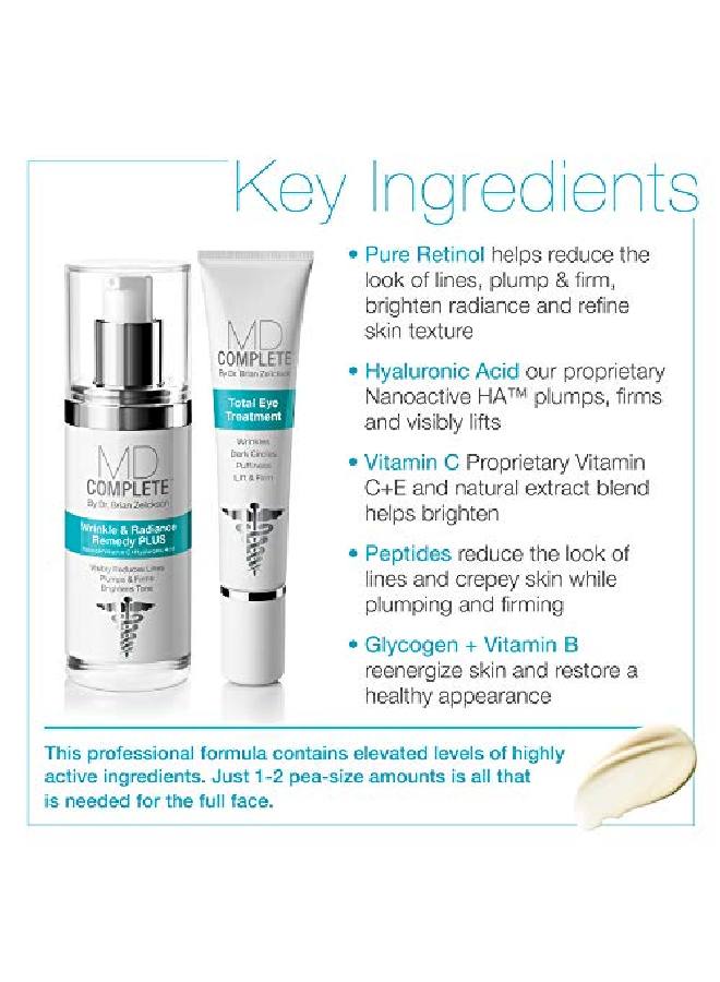 Md Complete Eye Wrinkle Duo;Professional Dermatologist Skin Rejuvenation Total Eye Treatment With Hyaluronic Acid 05 Fl Oz ; Set Of Two