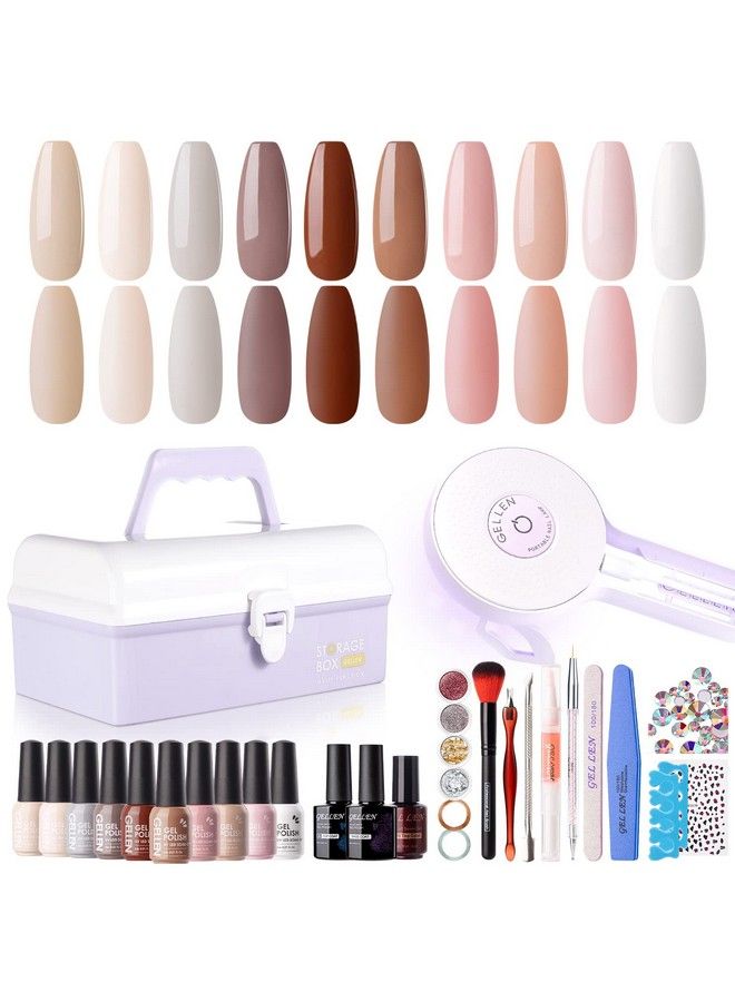 Gel Nail Polish Kit With U V Light 10 Colors Gentle Nude Tones Gel Nail Polish Kit With 36W Nail Lamp Gel Nail Polish Set Starter Kit With Storage Box Soak Off Nail Gel Kit Manicure Set