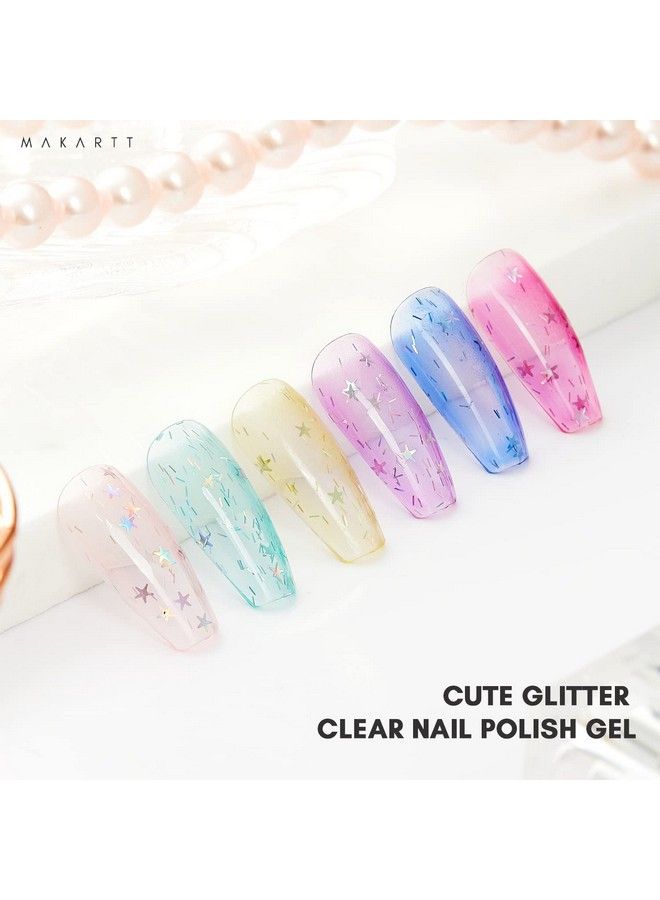 Jelly Gel Nail Polish Set Clear Glitter Pink Blue Gel Nail Polish Kit With Irridescent Stars Crystal Transparent Gel Nail Polish 6 Bottles 8Ml Soak Off Gel Manicuring Kit For Girl Women