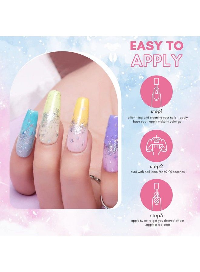 Jelly Gel Nail Polish Set Clear Glitter Pink Blue Gel Nail Polish Kit With Irridescent Stars Crystal Transparent Gel Nail Polish 6 Bottles 8Ml Soak Off Gel Manicuring Kit For Girl Women