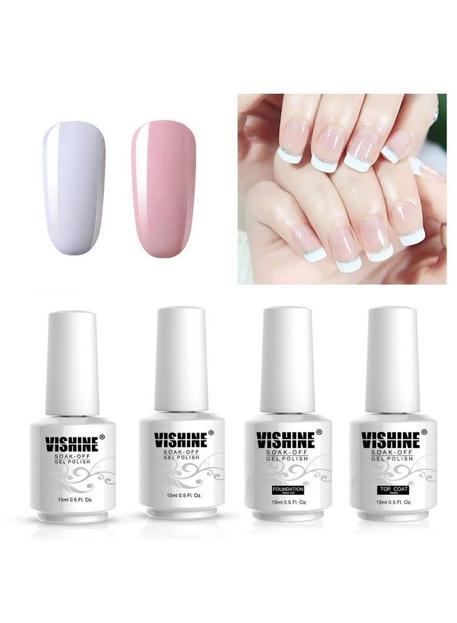 Gel Polish French Manicure Kit Top Base Coat Set Nail Gel Color White Pink Pedicure