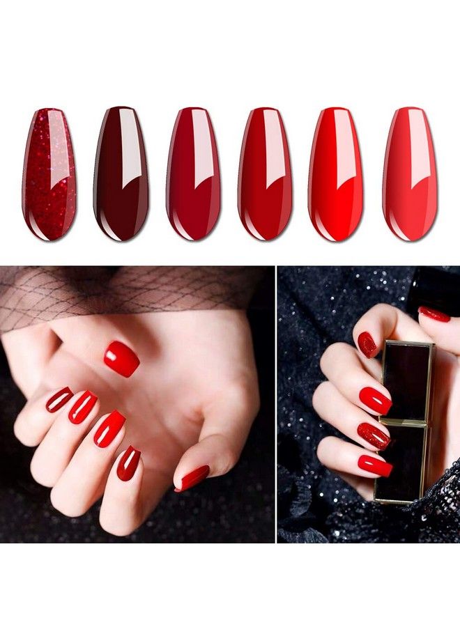 Glamour Red Gel Nail Polish Kit 8Ml 6 Bottles Soak Off Nail Gel Polish Manicure Series Uv Led Lamp Required Gift Box Nail Art