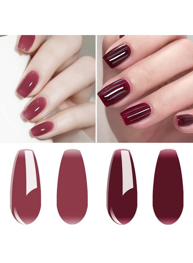 Duo Jelly Red Gel Polish 2 Pcs 15Ml Wine Red Burgundy Translucent Gel Nail Polish Soak Off Uv Gel Polish Clear Neutral Color Nail Gel Nail Art Manicure At Home 0.51 Fl Oz