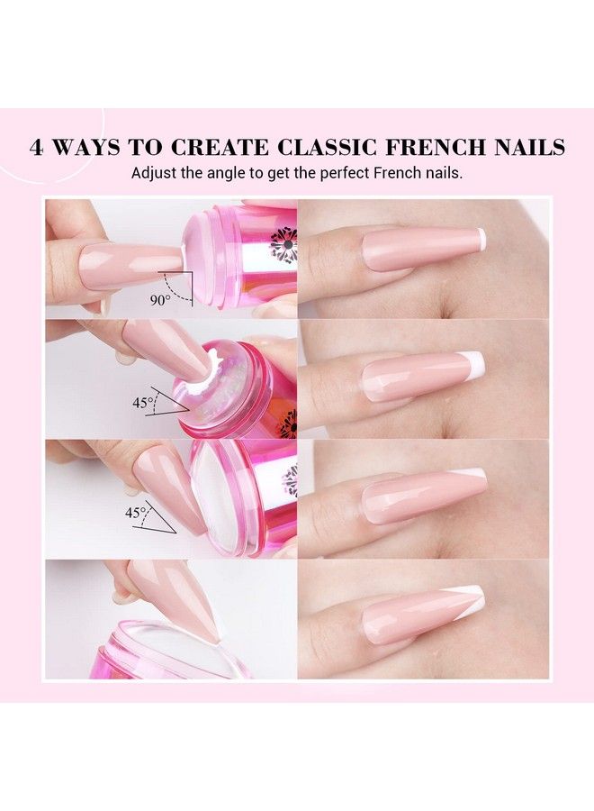 French Tip Nail Stamp 18Pcs Clear Silicone Nail Stamping Nail Art Stamper Kit Blue+Pink Radium Long & Short Jelly Stamper With Scrapers Nail Stamper Kit For French Manicure