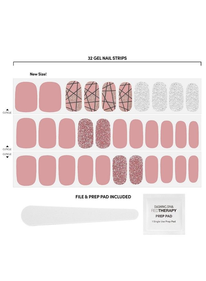 Gloss Nail Strips Rose Sparkle Uv Free Chip Resistant Long Lasting Gel Nail Stickers Contains 32 Nail Wraps 1 Prep Pad 1 Nail File