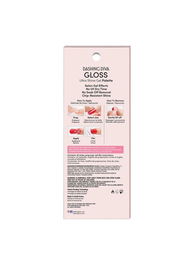 Gloss Nail Strips Rose Sparkle Uv Free Chip Resistant Long Lasting Gel Nail Stickers Contains 32 Nail Wraps 1 Prep Pad 1 Nail File