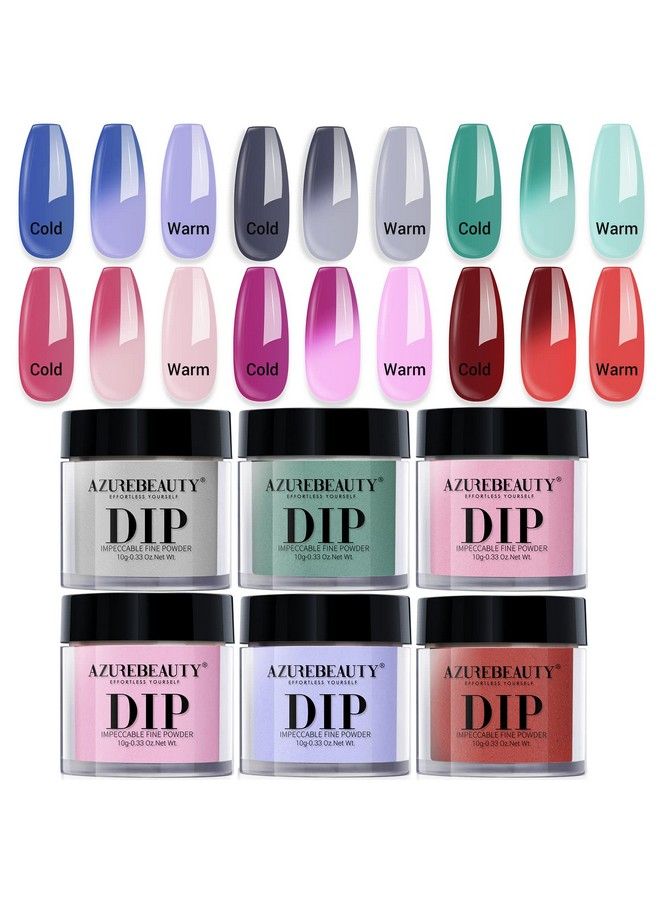 Color Changing Dip Powder Nail Set Grey Blue Green Pink Red 6 Pcs Trend Ombre Temperature Mood Dipping Powder French Nail Art Manicure Diy Salon Gifts No Need Nail Lamp Cured