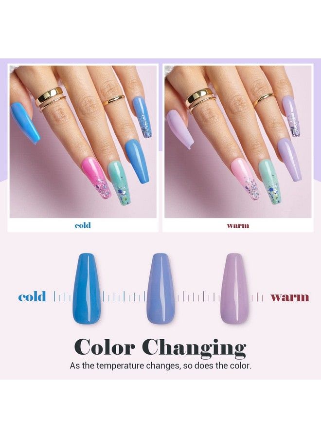 Color Changing Dip Powder Nail Set Grey Blue Green Pink Red 6 Pcs Trend Ombre Temperature Mood Dipping Powder French Nail Art Manicure Diy Salon Gifts No Need Nail Lamp Cured
