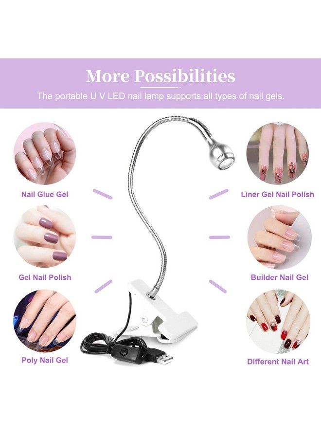 Mini Nail Led Lamp Flexible Rotatable Usb Quickly Nail Dryer Gel X Lamp For Nails With Securing Clip Led Light For Nails For Curing Gel Polish U V Nail Gels Manicure Diy