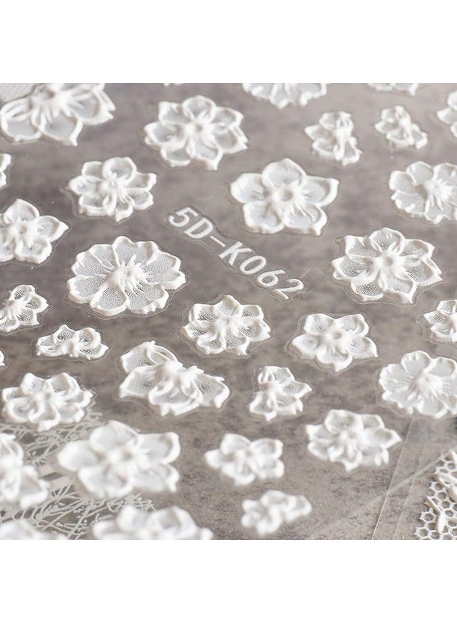 Flower Nail Art Sticker Decals 5D Hollow Exquisite Pattern Nail Art Supplies Selfadhesive Luxurious Nail Art Decoration White Feather Lace Flower Leaf Carving Design Diy Acrylic Nail Art 3 Sheet