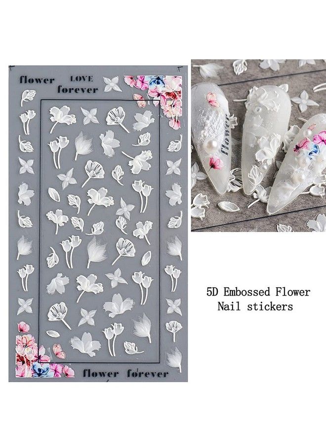 Flower Nail Art Sticker Decals 5D Hollow Exquisite Pattern Nail Art Supplies Selfadhesive Luxurious Nail Art Decoration White Feather Lace Flower Leaf Carving Design Diy Acrylic Nail Art 3 Sheet