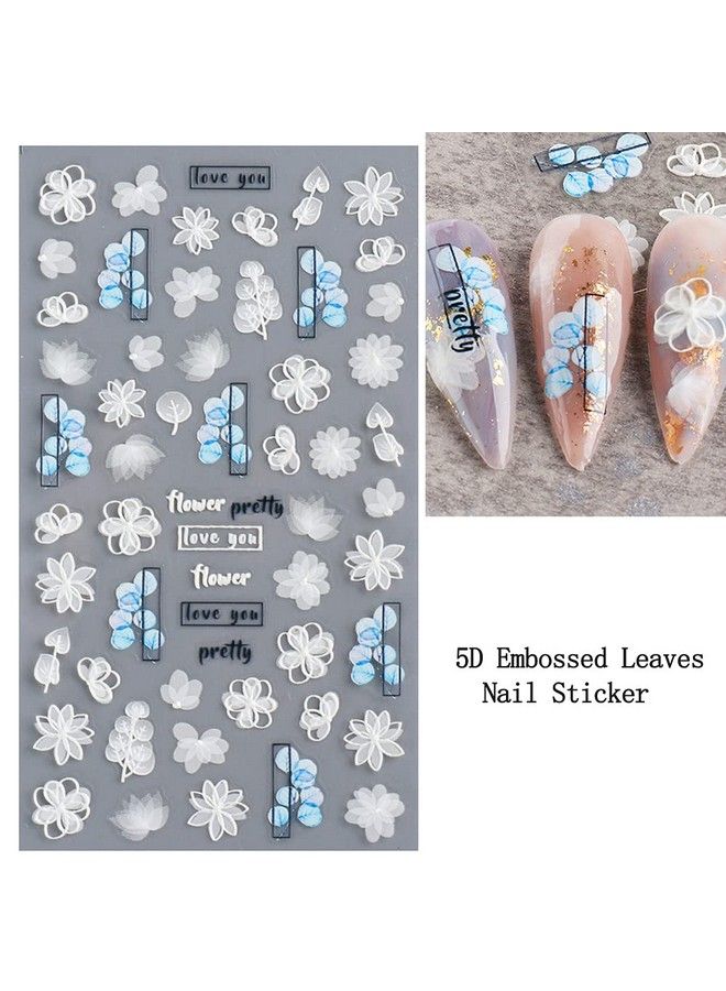 Flower Nail Art Sticker Decals 5D Hollow Exquisite Pattern Nail Art Supplies Selfadhesive Luxurious Nail Art Decoration White Feather Lace Flower Leaf Carving Design Diy Acrylic Nail Art 3 Sheet