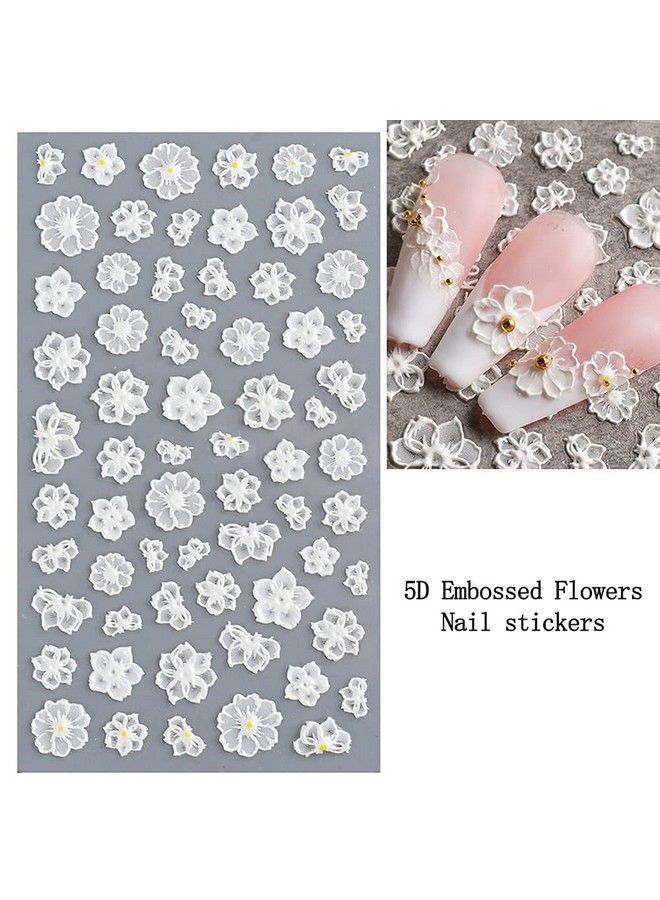 Flower Nail Art Sticker Decals 5D Hollow Exquisite Pattern Nail Art Supplies Selfadhesive Luxurious Nail Art Decoration White Feather Lace Flower Leaf Carving Design Diy Acrylic Nail Art 3 Sheet