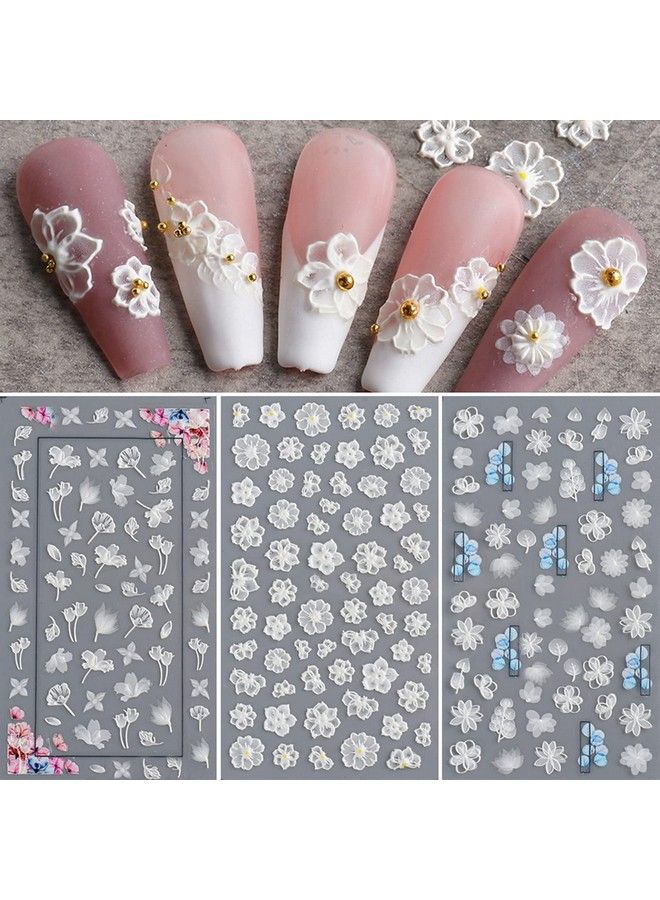 Flower Nail Art Sticker Decals 5D Hollow Exquisite Pattern Nail Art Supplies Selfadhesive Luxurious Nail Art Decoration White Feather Lace Flower Leaf Carving Design Diy Acrylic Nail Art 3 Sheet
