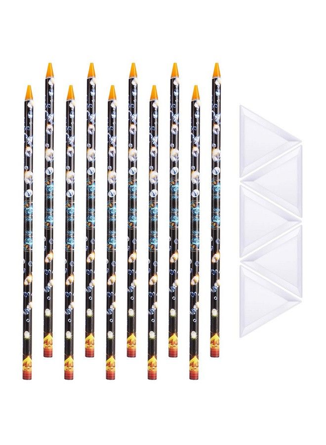 10 Piece Rhinestone Picker Pencil Nail Dotting Wax Pen Self Adhesive Resin Picker Pencil Gem Pick Up Tool With 5 Piece Plastic White Bead Sorting Tray Triangular Plate For Nail Design Diy Decoration
