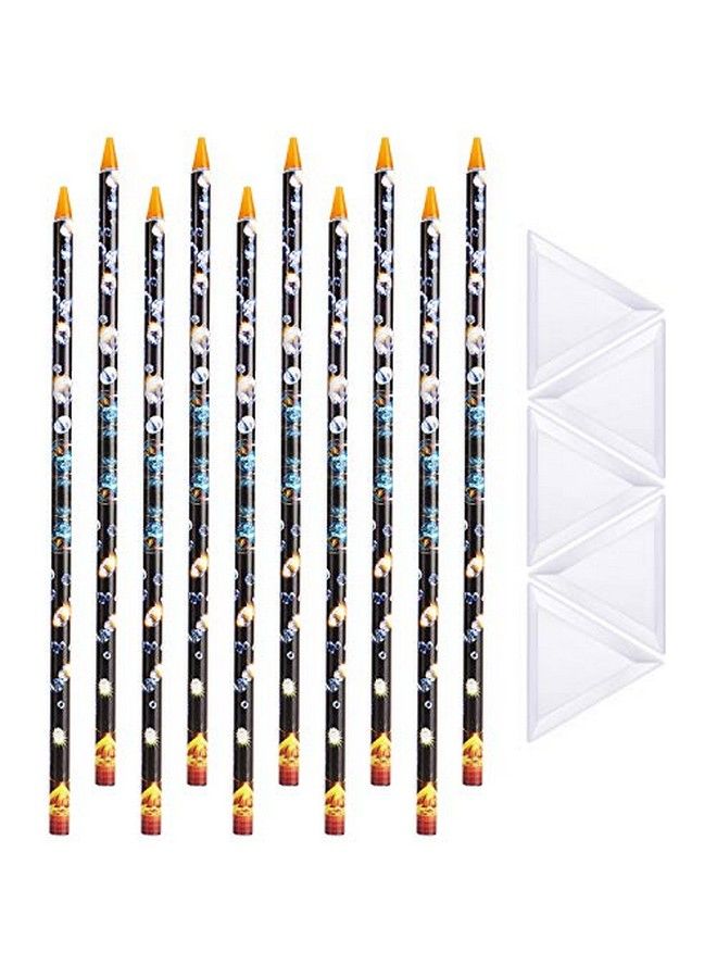 10 Piece Rhinestone Picker Pencil Nail Dotting Wax Pen Self Adhesive Resin Picker Pencil Gem Pick Up Tool With 5 Piece Plastic White Bead Sorting Tray Triangular Plate For Nail Design Diy Decoration