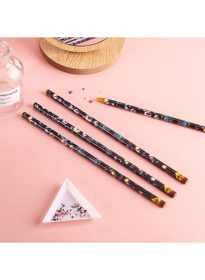 10 Piece Rhinestone Picker Pencil Nail Dotting Wax Pen Self Adhesive Resin Picker Pencil Gem Pick Up Tool With 5 Piece Plastic White Bead Sorting Tray Triangular Plate For Nail Design Diy Decoration
