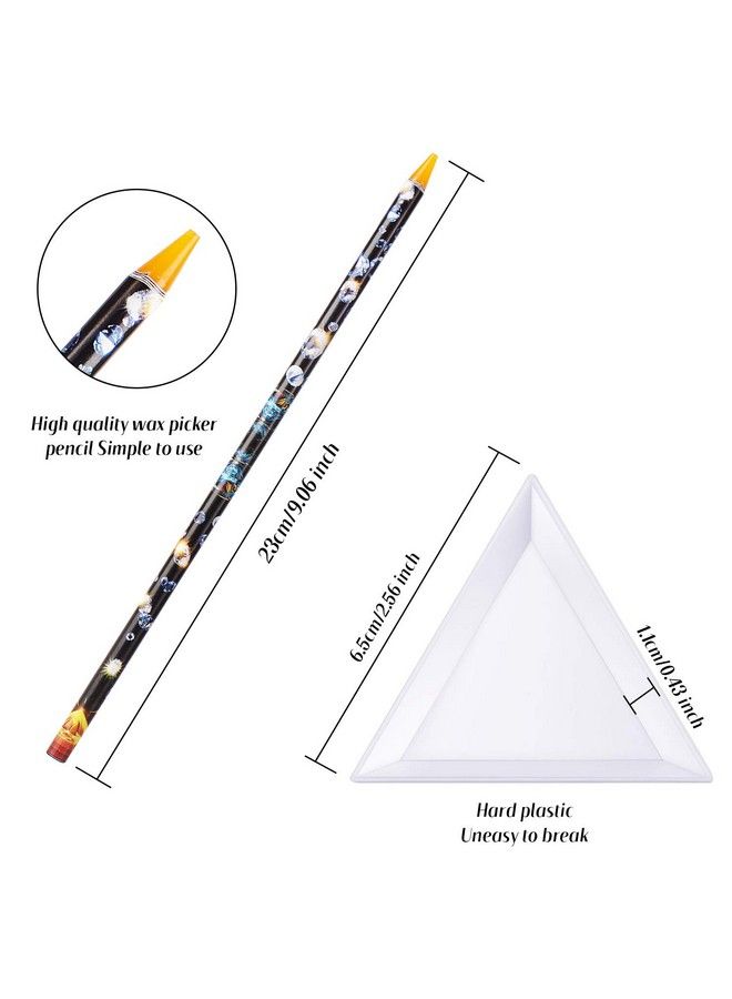 10 Piece Rhinestone Picker Pencil Nail Dotting Wax Pen Self Adhesive Resin Picker Pencil Gem Pick Up Tool With 5 Piece Plastic White Bead Sorting Tray Triangular Plate For Nail Design Diy Decoration