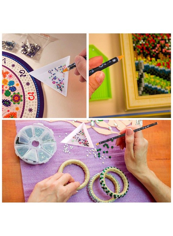10 Piece Rhinestone Picker Pencil Nail Dotting Wax Pen Self Adhesive Resin Picker Pencil Gem Pick Up Tool With 5 Piece Plastic White Bead Sorting Tray Triangular Plate For Nail Design Diy Decoration