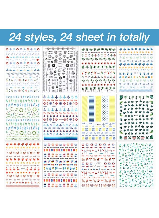 2800 Pieces Mixed Nail Art Stickers Summer Holiday Nail Stickers 3D Selfadhesive Flamingo Cactus Fruits Leaves Nail Decals With Tweezers For Diy Nail Tip