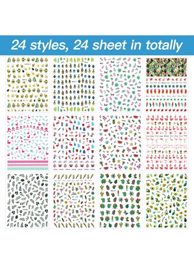 2800 Pieces Mixed Nail Art Stickers Summer Holiday Nail Stickers 3D Selfadhesive Flamingo Cactus Fruits Leaves Nail Decals With Tweezers For Diy Nail Tip