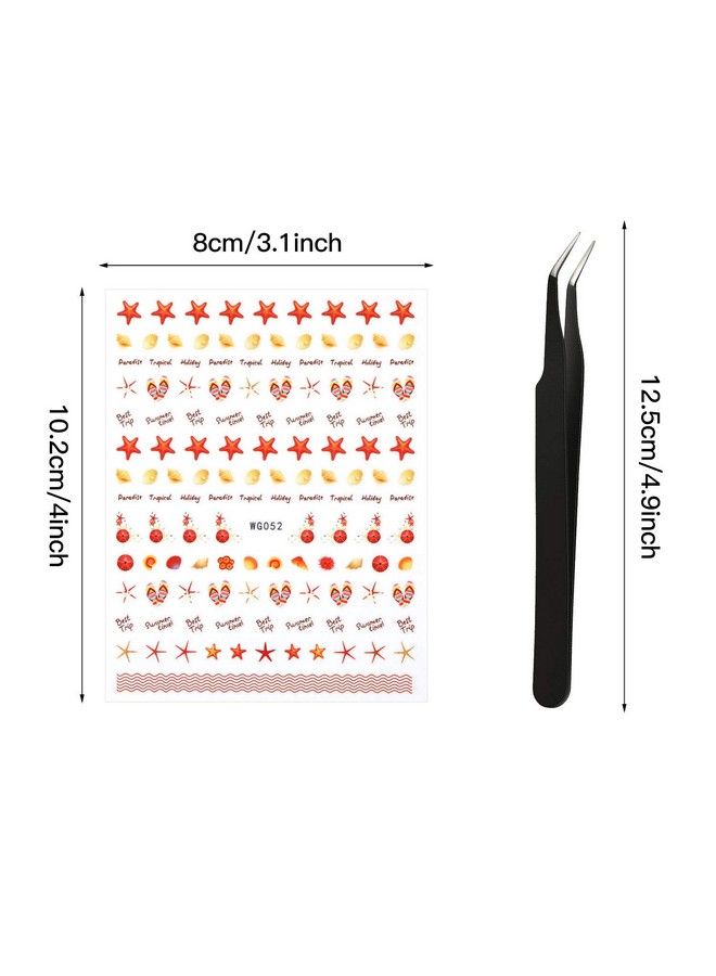 2800 Pieces Mixed Nail Art Stickers Summer Holiday Nail Stickers 3D Selfadhesive Flamingo Cactus Fruits Leaves Nail Decals With Tweezers For Diy Nail Tip