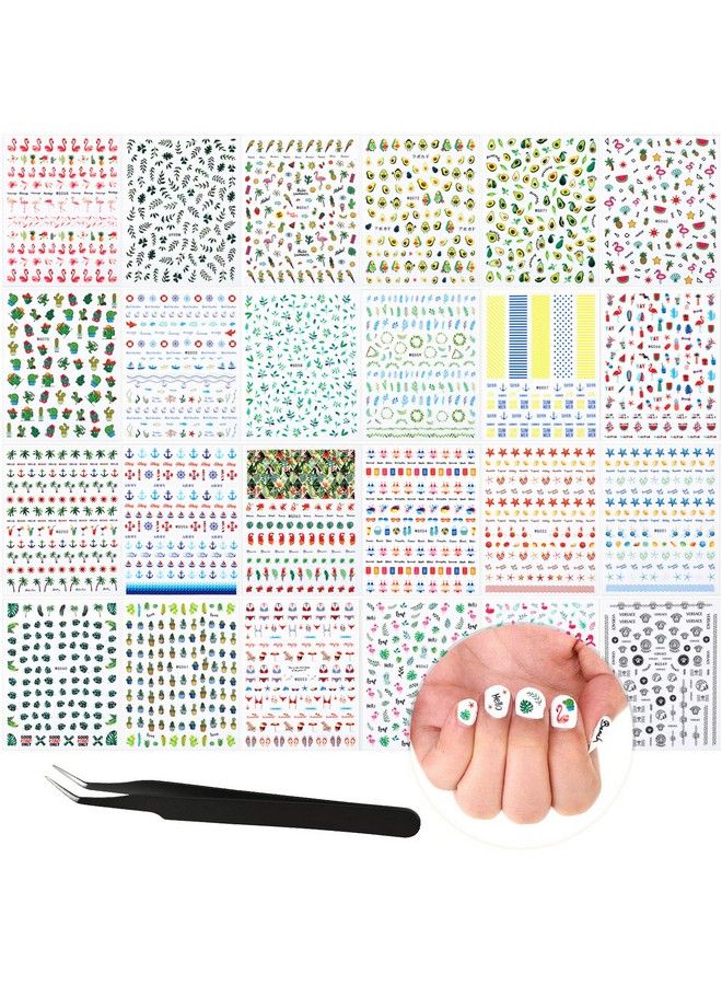 2800 Pieces Mixed Nail Art Stickers Summer Holiday Nail Stickers 3D Selfadhesive Flamingo Cactus Fruits Leaves Nail Decals With Tweezers For Diy Nail Tip