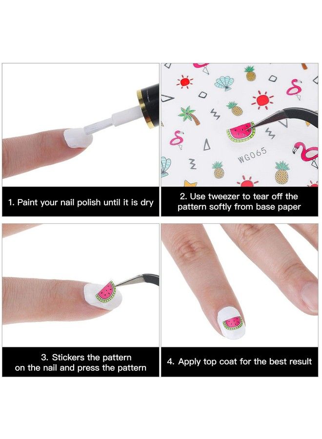 2800 Pieces Mixed Nail Art Stickers Summer Holiday Nail Stickers 3D Selfadhesive Flamingo Cactus Fruits Leaves Nail Decals With Tweezers For Diy Nail Tip