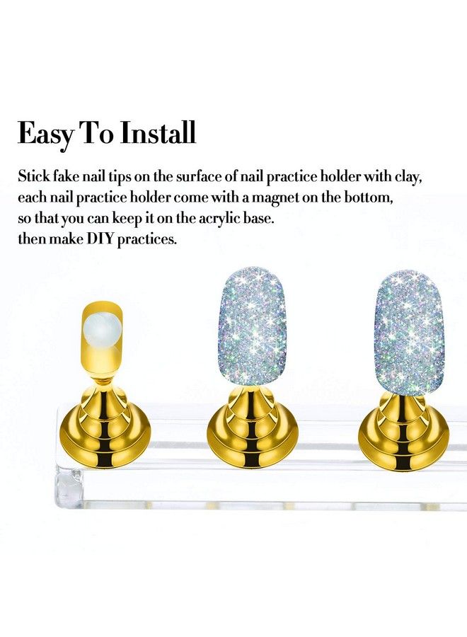 4 Set Nail Tips Holders Magnetic Acrylic Nail Practice Stands Fingernail Display Stands Manicure Training Holder And 126 Pieces Clear Reusable Sticky Clay Adhesive Putty (Gold Silver Black White)