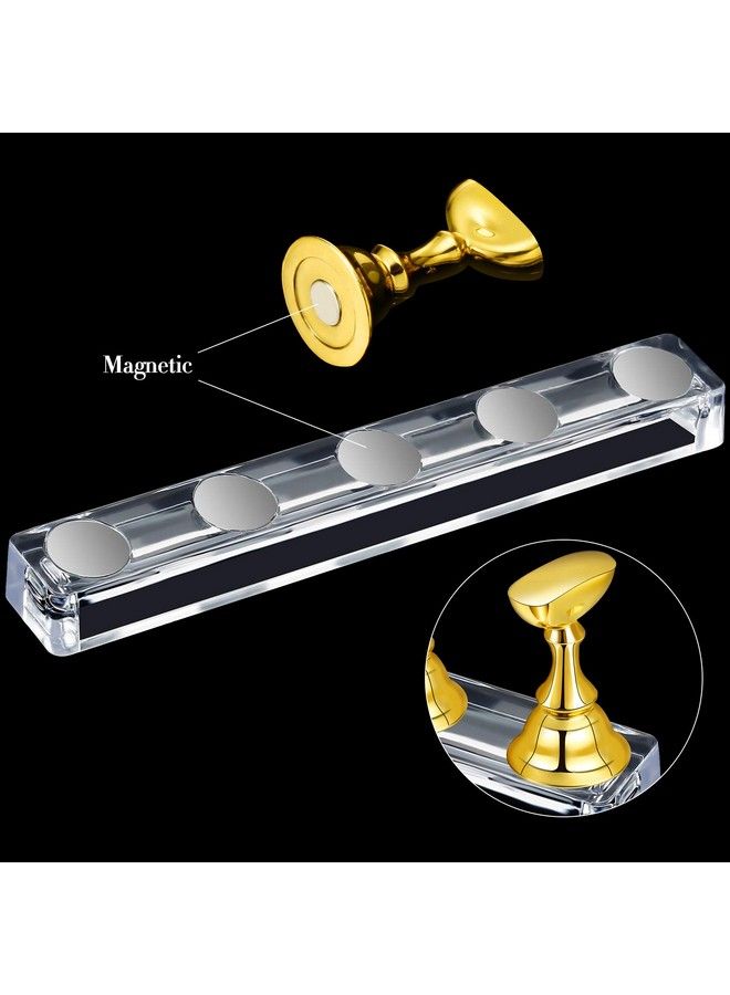 4 Set Nail Tips Holders Magnetic Acrylic Nail Practice Stands Fingernail Display Stands Manicure Training Holder And 126 Pieces Clear Reusable Sticky Clay Adhesive Putty (Gold Silver Black White)