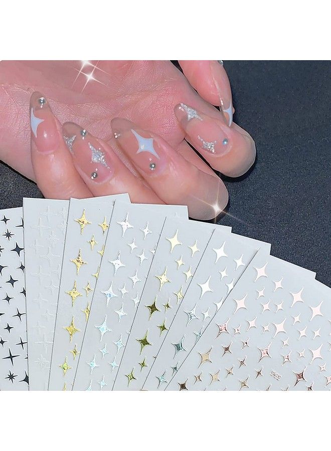 Stars Nail Art Stickers Decals 6Sheets Nail Art Supplies 3D Selfadhesive Nail Art Decoration Stars Holographic Laser Design Nail Art Accessories Women And Girls Diy Acrylic Nail Art