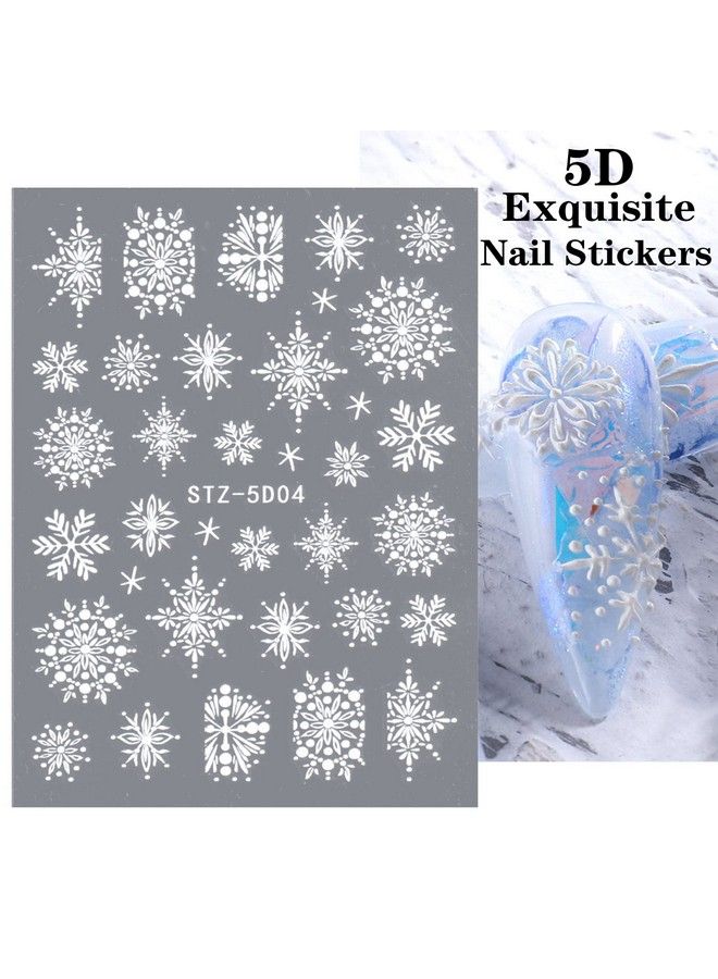 Snowflakes Nail Art Sticker Decals 5D Hollow Exquisite Luxurious Christmas New Year Nail Art Supplies Design Winter Elk Nail Art Decoration Accessories Diy Acrylic Nail Art 4 Sheet