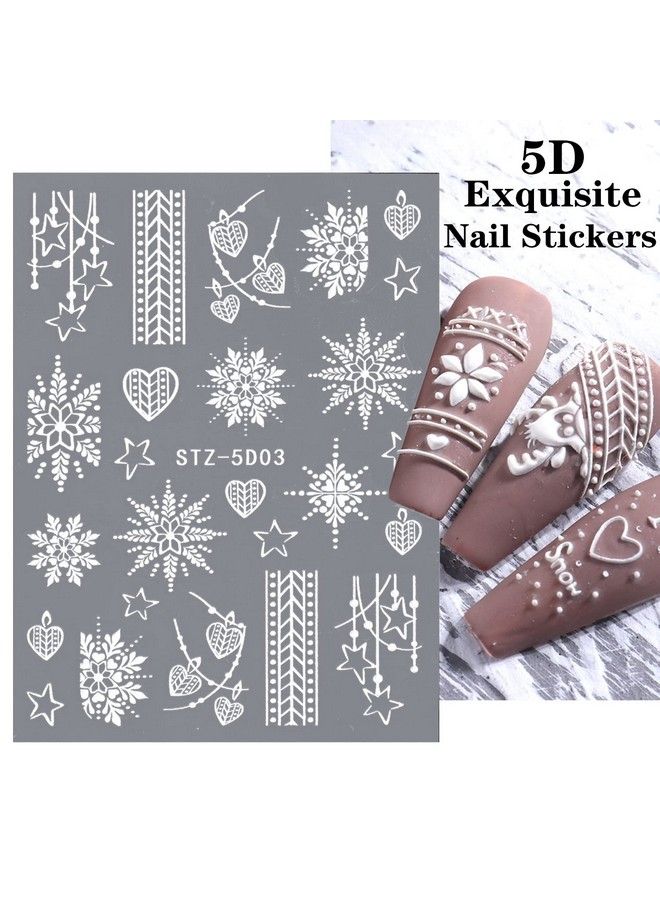 Snowflakes Nail Art Sticker Decals 5D Hollow Exquisite Luxurious Christmas New Year Nail Art Supplies Design Winter Elk Nail Art Decoration Accessories Diy Acrylic Nail Art 4 Sheet