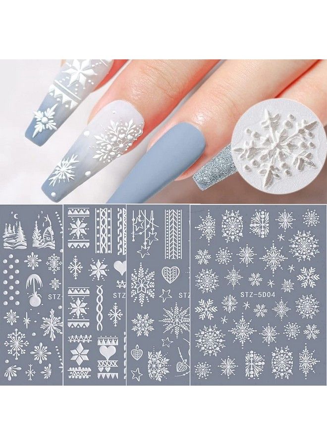 Snowflakes Nail Art Sticker Decals 5D Hollow Exquisite Luxurious Christmas New Year Nail Art Supplies Design Winter Elk Nail Art Decoration Accessories Diy Acrylic Nail Art 4 Sheet