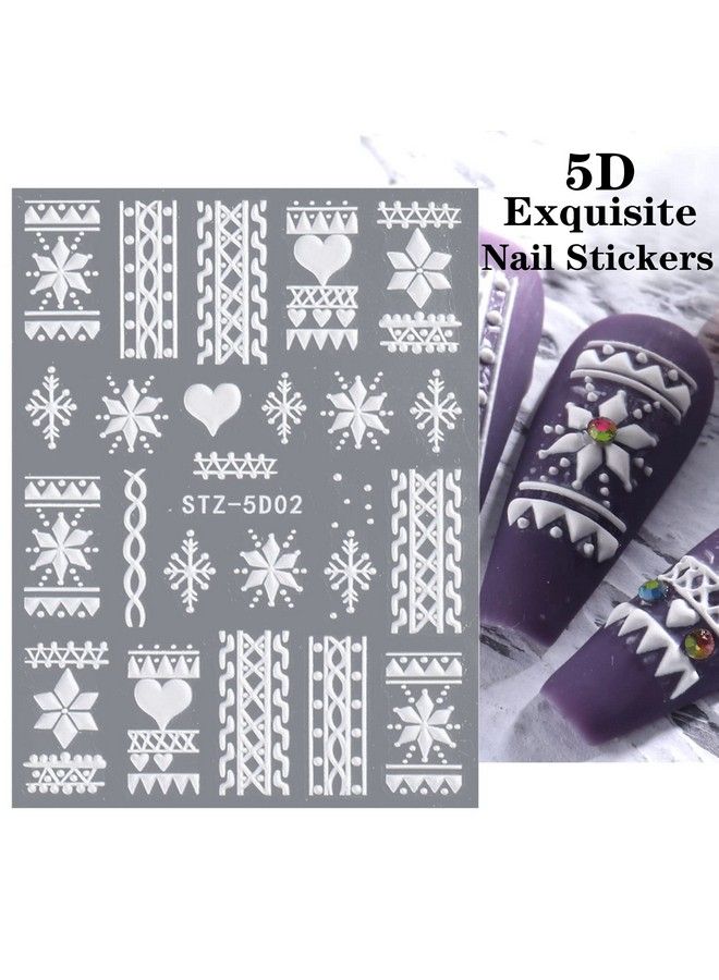 Snowflakes Nail Art Sticker Decals 5D Hollow Exquisite Luxurious Christmas New Year Nail Art Supplies Design Winter Elk Nail Art Decoration Accessories Diy Acrylic Nail Art 4 Sheet