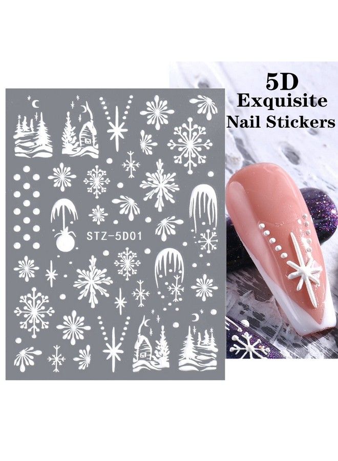 Snowflakes Nail Art Sticker Decals 5D Hollow Exquisite Luxurious Christmas New Year Nail Art Supplies Design Winter Elk Nail Art Decoration Accessories Diy Acrylic Nail Art 4 Sheet