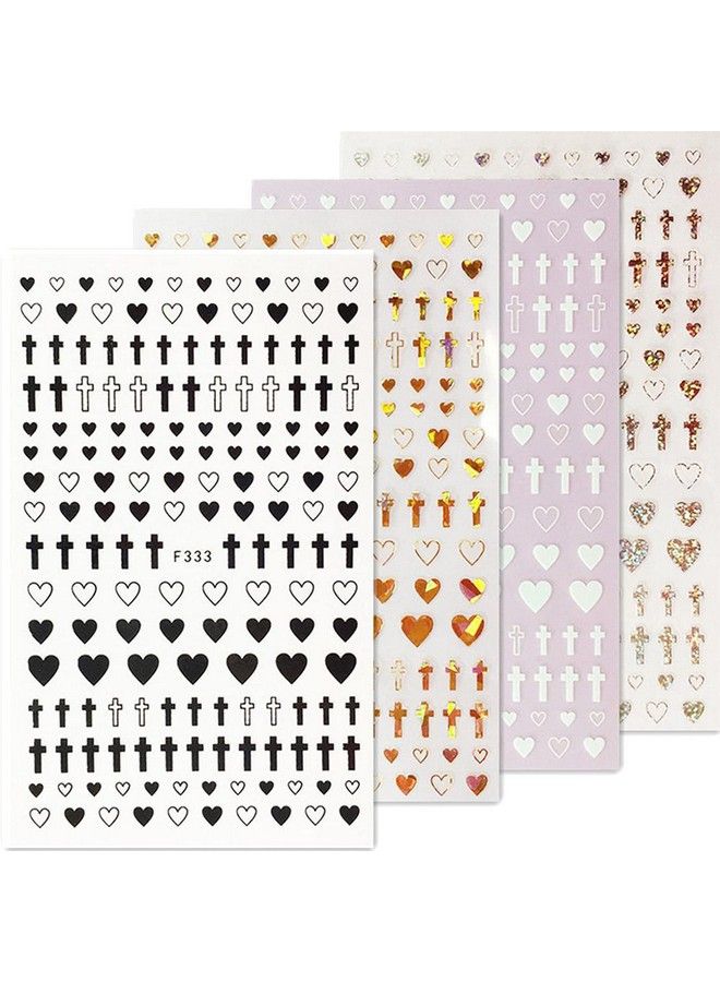 4 Sheets 4 Colors Empty Solid Cross Heart Shape Selfadhesive Nail Art Stickers Diy Tips Pink Laser Silver