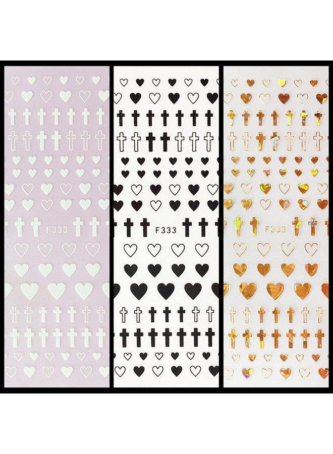 4 Sheets 4 Colors Empty Solid Cross Heart Shape Selfadhesive Nail Art Stickers Diy Tips Pink Laser Silver